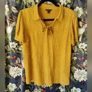 Yellow polkadot bubble cap sleeve blouse LG